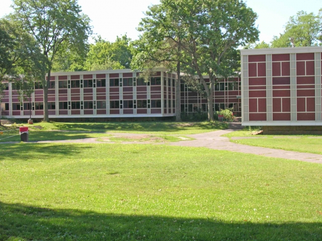 The classroom buildings.