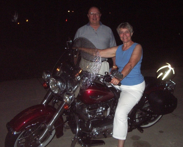 July 13, 2008: To Haps surprise, Ellie has a motorcycle that looks exactly like his. Remember the movie Easy Rider? Ellie wasnt in it.