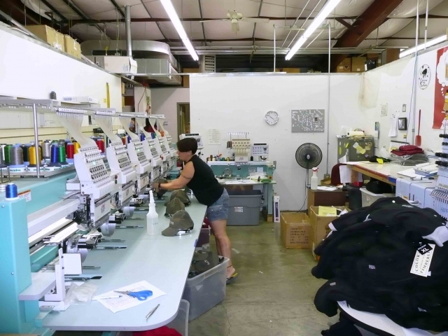 This is where the embroidery is produced. The hats and golf shirts where stitched here.